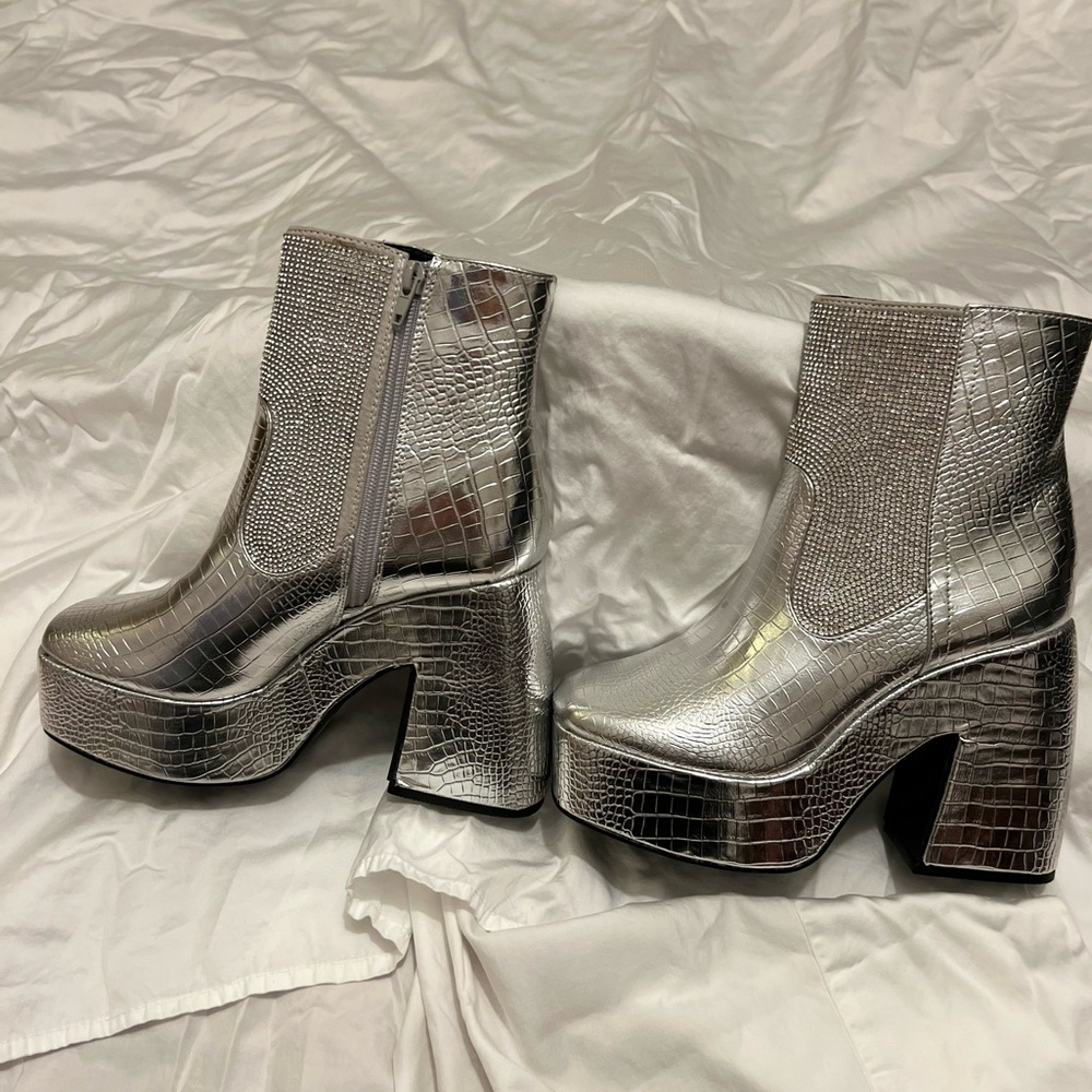 Silver sparkle platform Boots - Picture 5 of 9